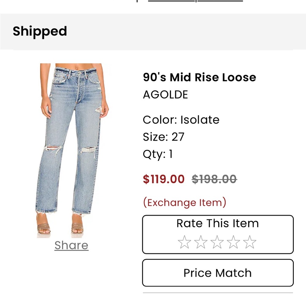 Agolde 90’s mid rise loose, Size: 27, Color: Isolate.
